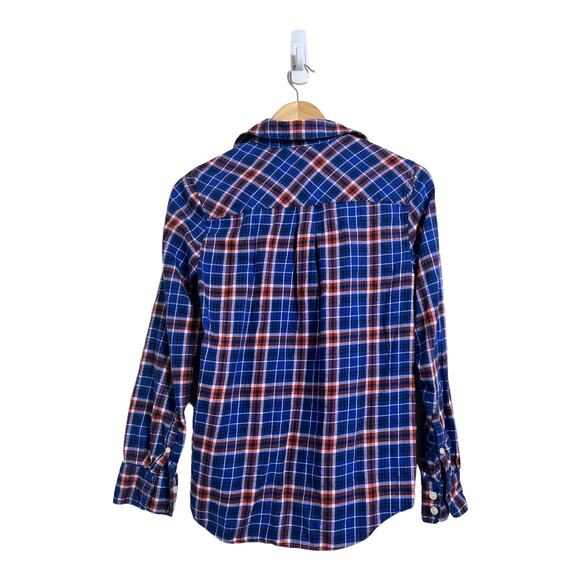 J. Crew Women’s Boy Fit Blue Orange Plaid Long Sleeve Button Down Shirt Size XS - Picture 2 of 9